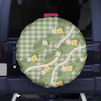 Aloha Puakenikeni Anthurium Pikake Lei Spare Tire Cover Green Hawaiian Palaka Pattern