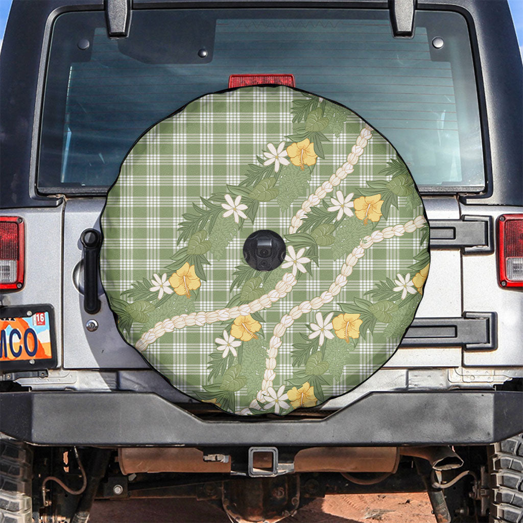 Aloha Puakenikeni Anthurium Pikake Lei Spare Tire Cover Green Hawaiian Palaka Pattern