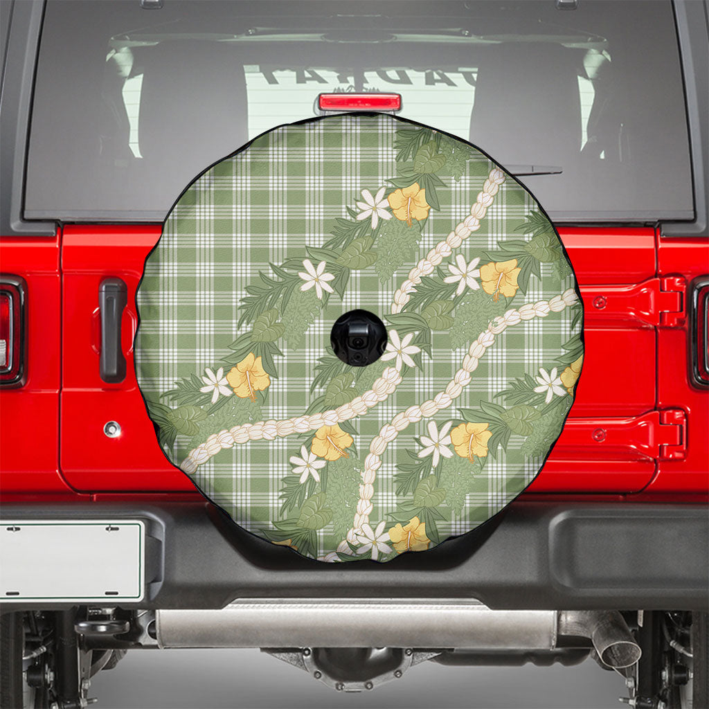 Aloha Puakenikeni Anthurium Pikake Lei Spare Tire Cover Green Hawaiian Palaka Pattern