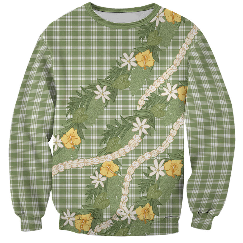 Aloha Puakenikeni Anthurium Pikake Lei Sweatshirt Green Hawaiian Palaka Pattern