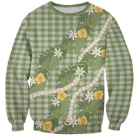 Aloha Puakenikeni Anthurium Pikake Lei Sweatshirt Green Hawaiian Palaka Pattern