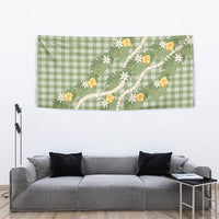 Aloha Puakenikeni Anthurium Pikake Lei Tapestry Green Hawaiian Palaka Pattern