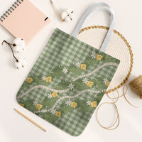 Aloha Puakenikeni Anthurium Pikake Lei Tote Bag Green Hawaiian Palaka Pattern