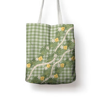 Aloha Puakenikeni Anthurium Pikake Lei Tote Bag Green Hawaiian Palaka Pattern