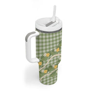 Aloha Puakenikeni Anthurium Pikake Lei Tumbler With Handle Green Hawaiian Palaka Pattern