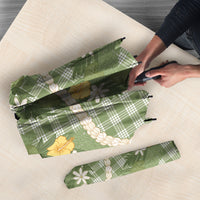 Aloha Puakenikeni Anthurium Pikake Lei Umbrella Green Hawaiian Palaka Pattern