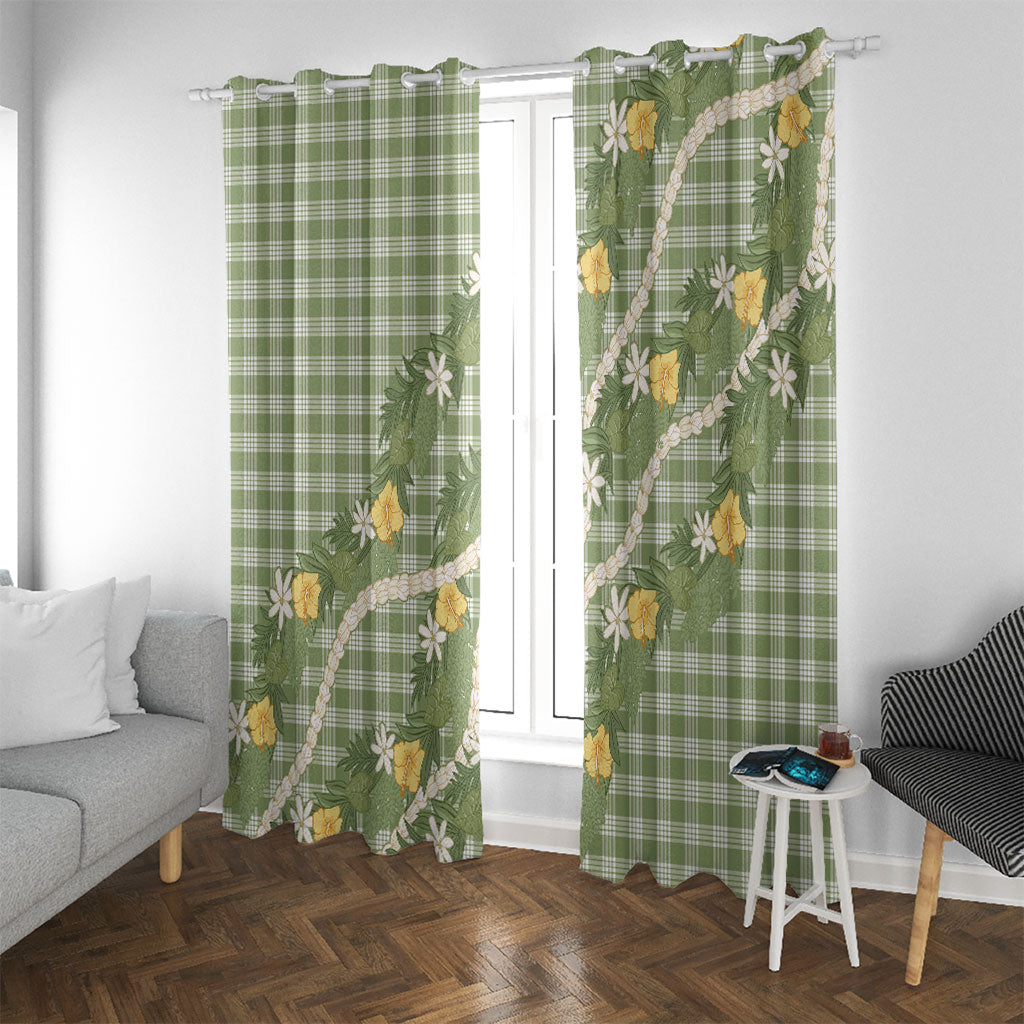 Aloha Puakenikeni Anthurium Pikake Lei Window Curtain Green Hawaiian Palaka Pattern