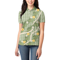 Aloha Puakenikeni Anthurium Pikake Lei Women Polo Shirt Green Hawaiian Palaka Pattern