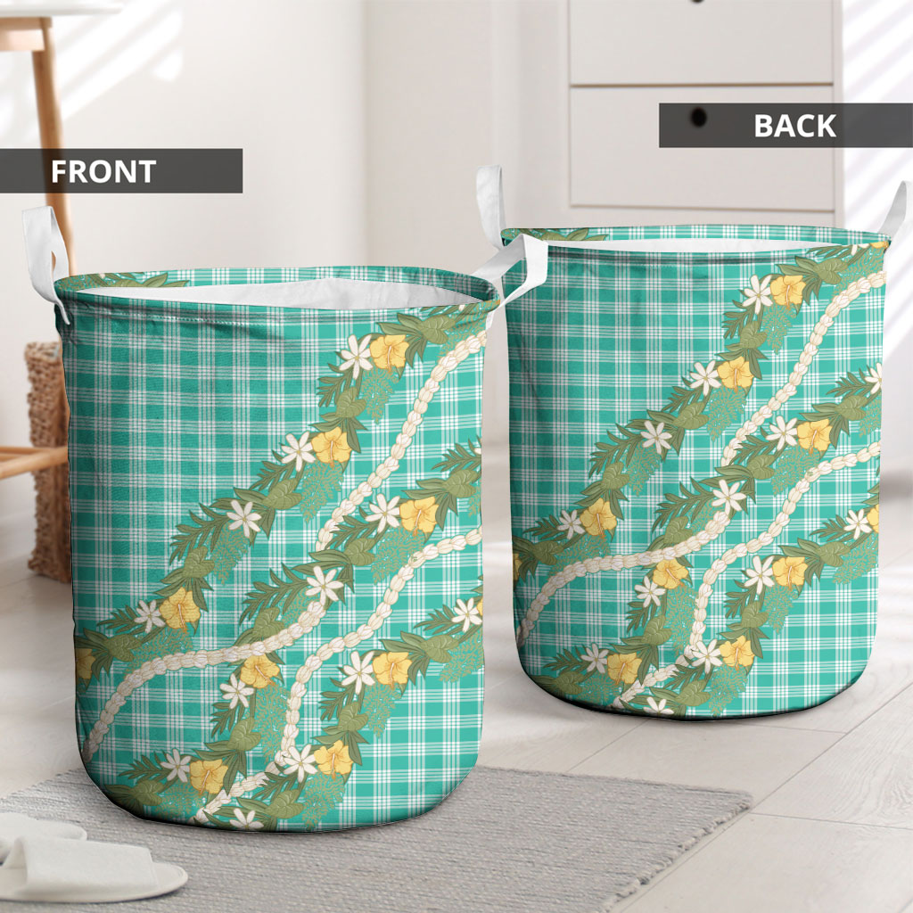 Aloha Puakenikeni Anthurium Pikake Lei Laundry Basket Marine Hawaiian Palaka Pattern
