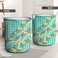Aloha Puakenikeni Anthurium Pikake Lei Laundry Basket Marine Hawaiian Palaka Pattern