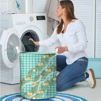 Aloha Puakenikeni Anthurium Pikake Lei Laundry Basket Marine Hawaiian Palaka Pattern