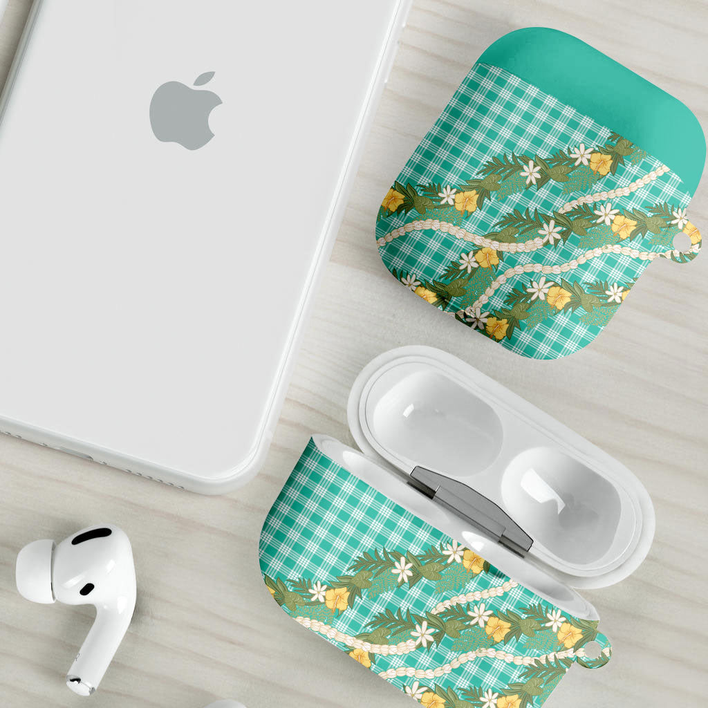 Aloha Puakenikeni Anthurium Pikake Lei AirPods Case Marine Hawaiian Palaka Pattern