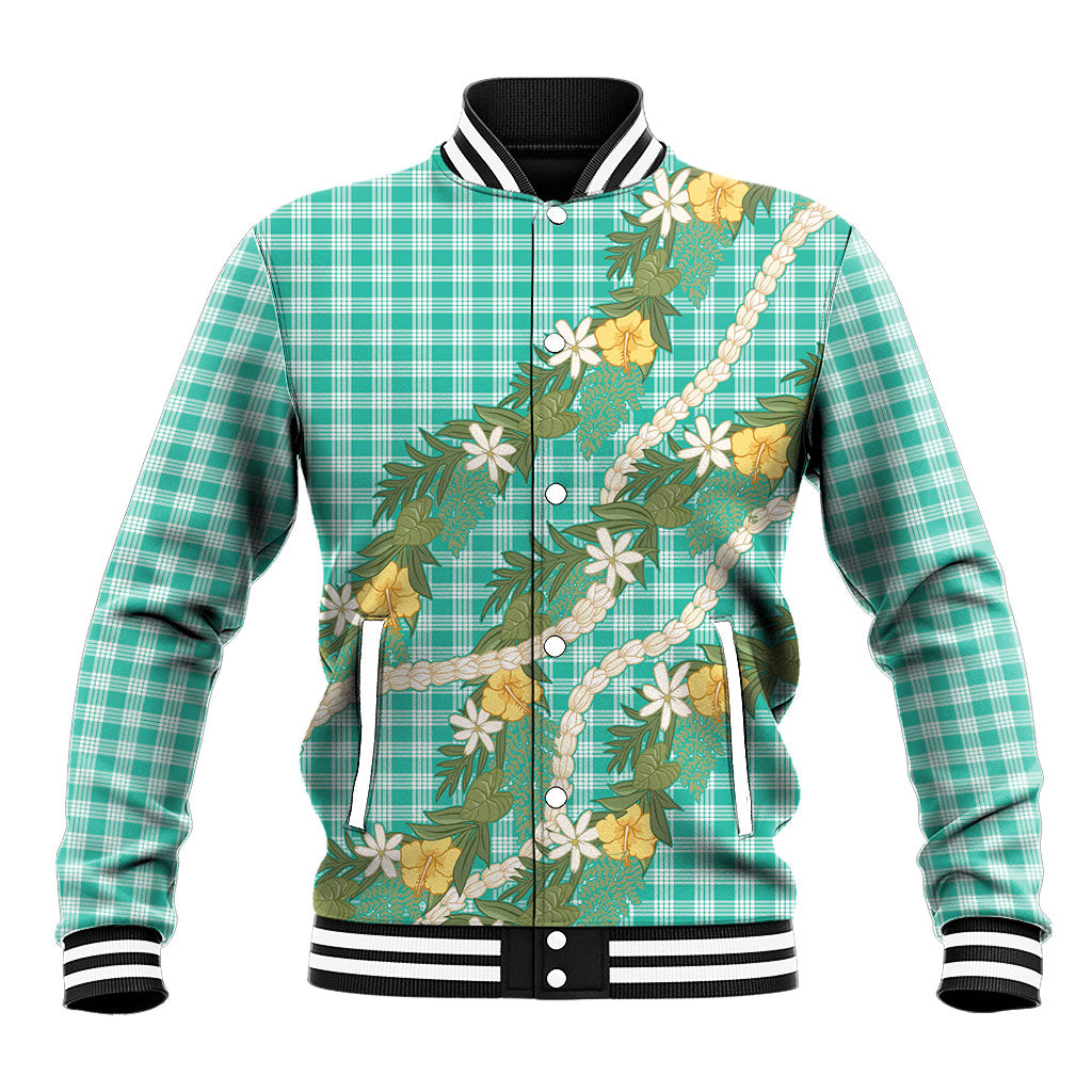 Aloha Puakenikeni Anthurium Pikake Lei Baseball Jacket Marine Hawaiian Palaka Pattern LT9 Unisex Marine - Polynesian Pride