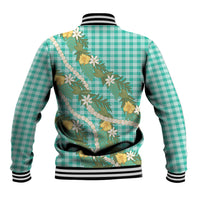 Aloha Puakenikeni Anthurium Pikake Lei Baseball Jacket Marine Hawaiian Palaka Pattern