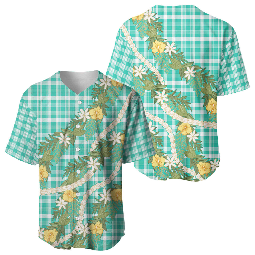 Aloha Puakenikeni Anthurium Pikake Lei Baseball Jersey Marine Hawaiian Palaka Pattern