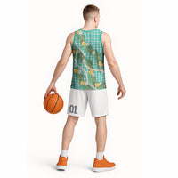 Aloha Puakenikeni Anthurium Pikake Lei Basketball Jersey Marine Hawaiian Palaka Pattern