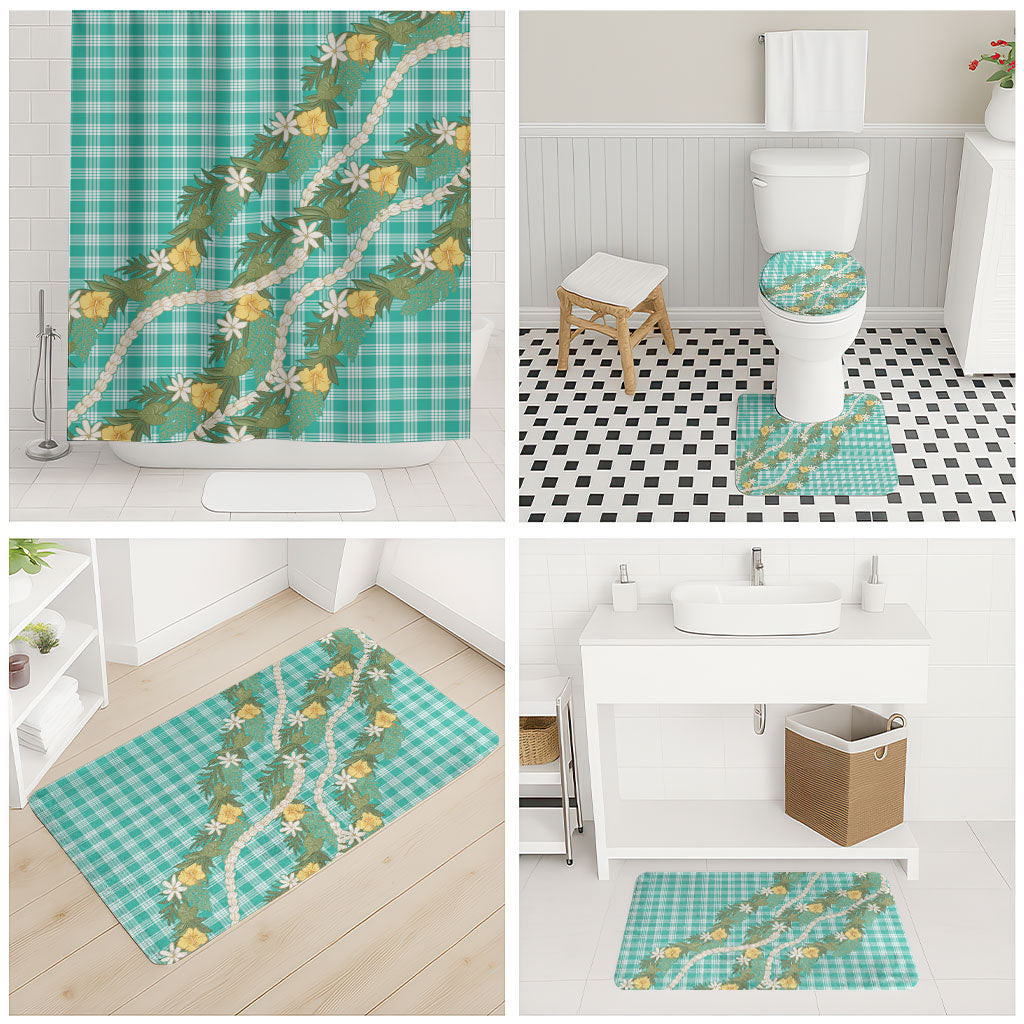 Aloha Puakenikeni Anthurium Pikake Lei Bathroom Set Marine Hawaiian Palaka Pattern