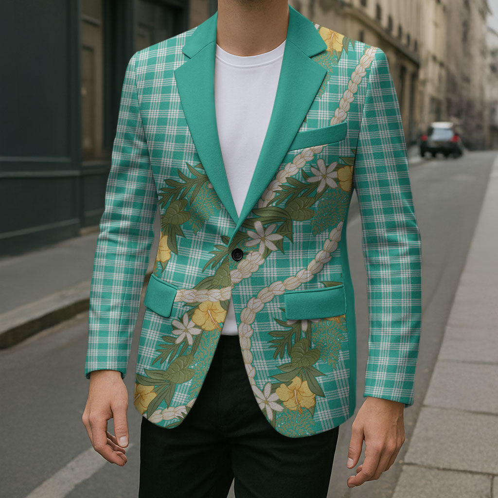 Aloha Puakenikeni Anthurium Pikake Lei Blazer Marine Hawaiian Palaka Pattern