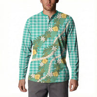 Aloha Puakenikeni Anthurium Pikake Lei Button Sweatshirt Marine Hawaiian Palaka Pattern