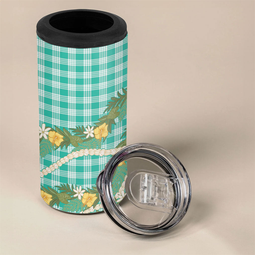 Aloha Puakenikeni Anthurium Pikake Lei 4 in 1 Can Cooler Tumbler Marine Hawaiian Palaka Pattern