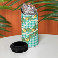 Aloha Puakenikeni Anthurium Pikake Lei 4 in 1 Can Cooler Tumbler Marine Hawaiian Palaka Pattern