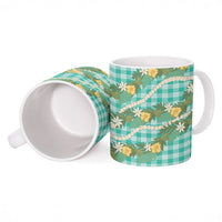 Aloha Puakenikeni Anthurium Pikake Lei Ceramic Mug Marine Hawaiian Palaka Pattern
