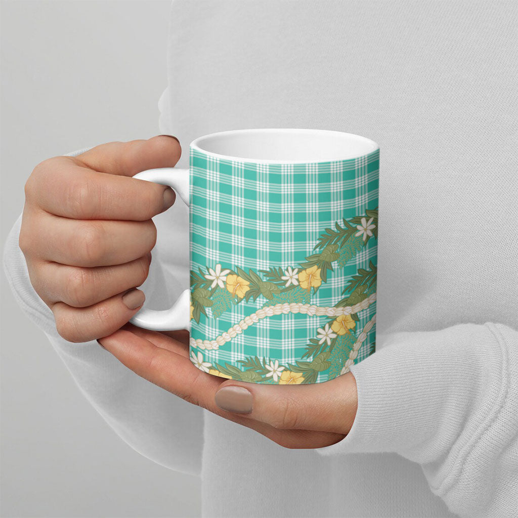 Aloha Puakenikeni Anthurium Pikake Lei Ceramic Mug Marine Hawaiian Palaka Pattern