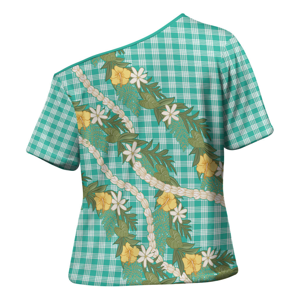 Aloha Puakenikeni Anthurium Pikake Lei Cross Shoulder Shirt Marine Hawaiian Palaka Pattern