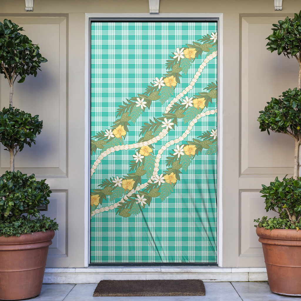 Aloha Puakenikeni Anthurium Pikake Lei Door Cover Marine Hawaiian Palaka Pattern LT9 Marine - Polynesian Pride