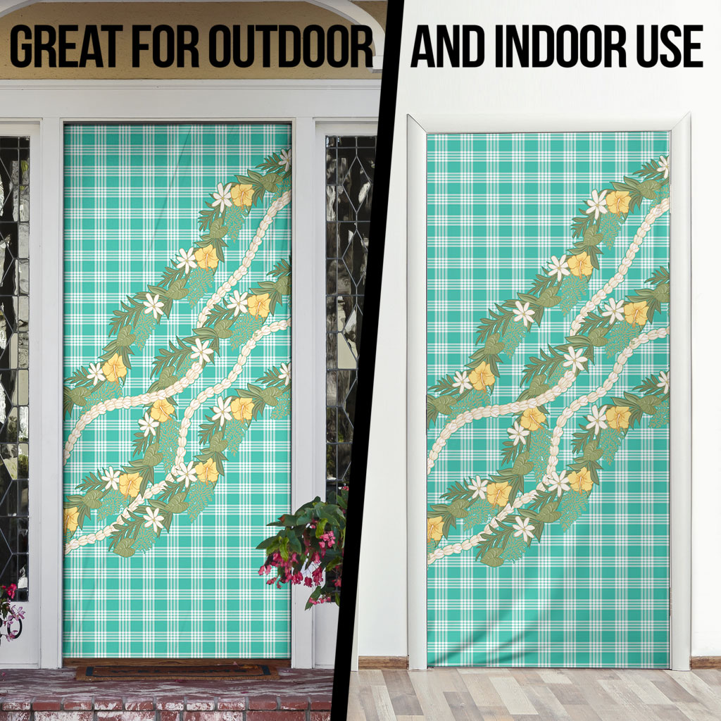 Aloha Puakenikeni Anthurium Pikake Lei Door Cover Marine Hawaiian Palaka Pattern