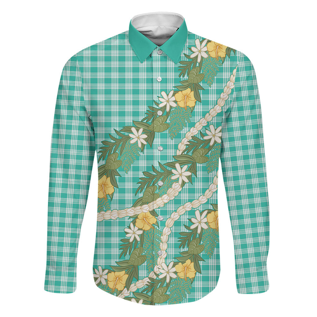 Aloha Puakenikeni Anthurium Pikake Lei Family Matching Off Shoulder Maxi Dress and Hawaiian Shirt Marine Hawaiian Palaka Pattern