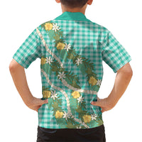 Aloha Puakenikeni Anthurium Pikake Lei Family Matching Off Shoulder Short Dress and Hawaiian Shirt Marine Hawaiian Palaka Pattern