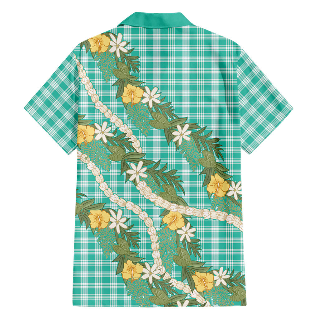 Aloha Puakenikeni Anthurium Pikake Lei Family Matching Off Shoulder Short Dress and Hawaiian Shirt Marine Hawaiian Palaka Pattern