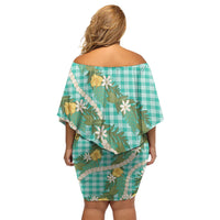 Aloha Puakenikeni Anthurium Pikake Lei Family Matching Off Shoulder Short Dress and Hawaiian Shirt Marine Hawaiian Palaka Pattern