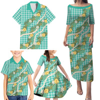 Aloha Puakenikeni Anthurium Pikake Lei Family Matching Puletasi and Hawaiian Shirt Marine Hawaiian Palaka Pattern