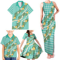 Aloha Puakenikeni Anthurium Pikake Lei Family Matching Tank Maxi Dress and Hawaiian Shirt Marine Hawaiian Palaka Pattern
