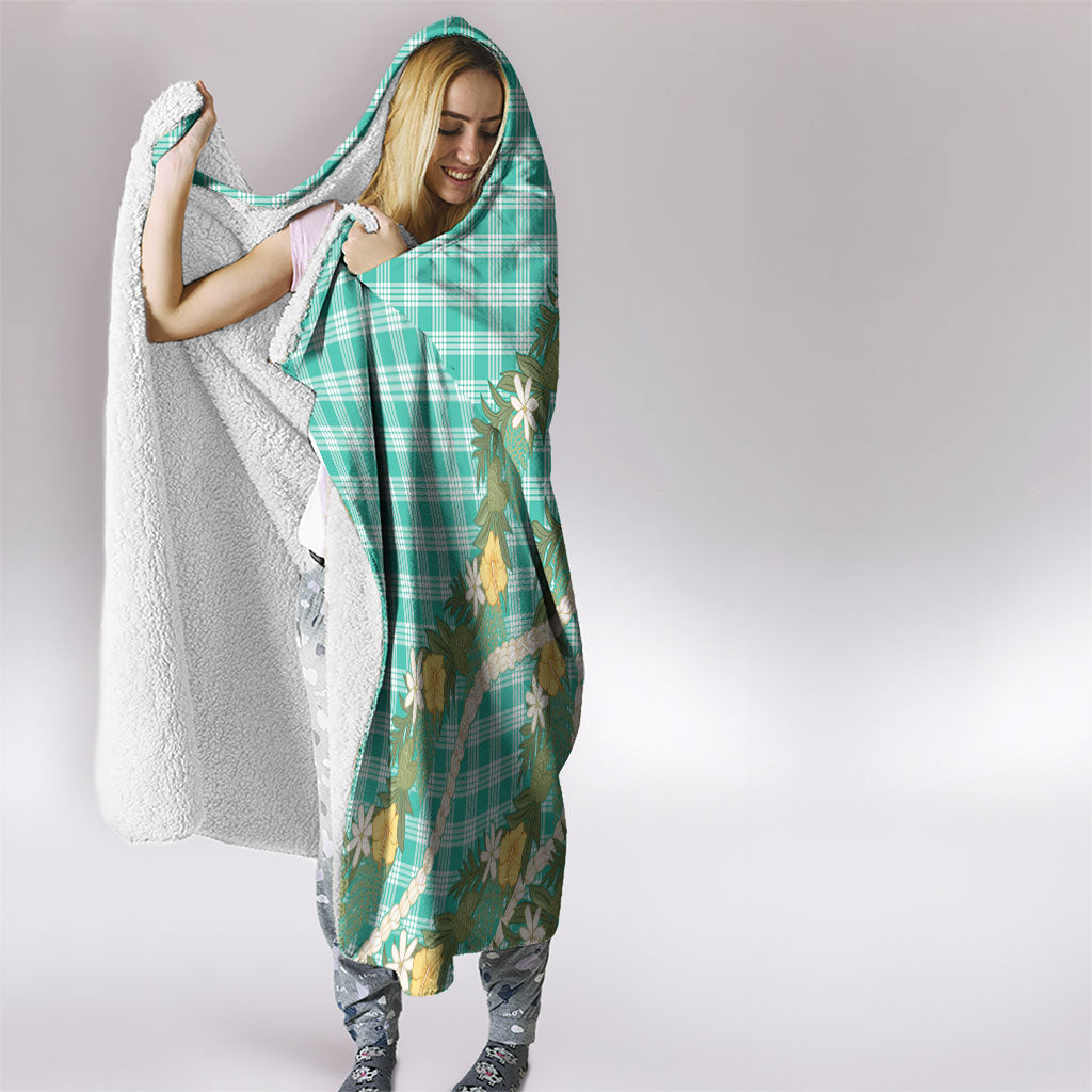 Aloha Puakenikeni Anthurium Pikake Lei Hooded Blanket Marine Hawaiian Palaka Pattern