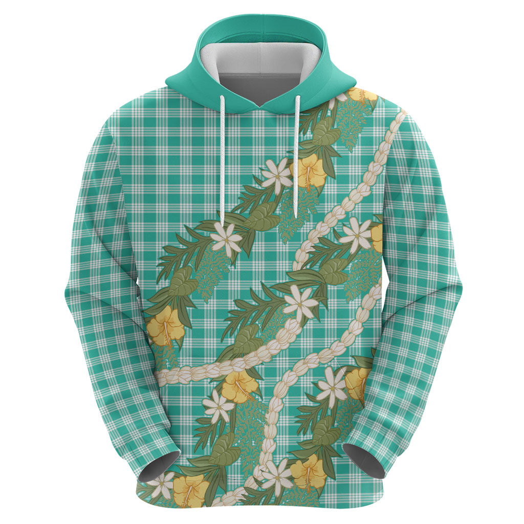 Aloha Puakenikeni Anthurium Pikake Lei Hoodie Marine Hawaiian Palaka Pattern