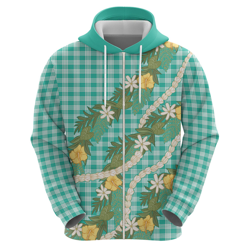 Aloha Puakenikeni Anthurium Pikake Lei Hoodie Marine Hawaiian Palaka Pattern