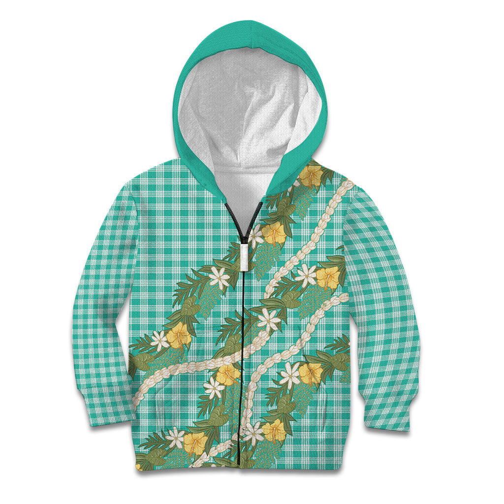 Aloha Puakenikeni Anthurium Pikake Lei Kid Hoodie Marine Hawaiian Palaka Pattern