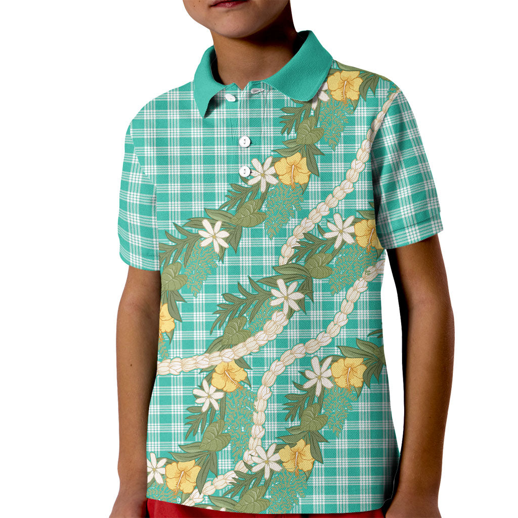 Aloha Puakenikeni Anthurium Pikake Lei Kid Polo Shirt Marine Hawaiian Palaka Pattern