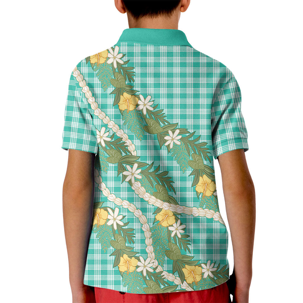 Aloha Puakenikeni Anthurium Pikake Lei Kid Polo Shirt Marine Hawaiian Palaka Pattern