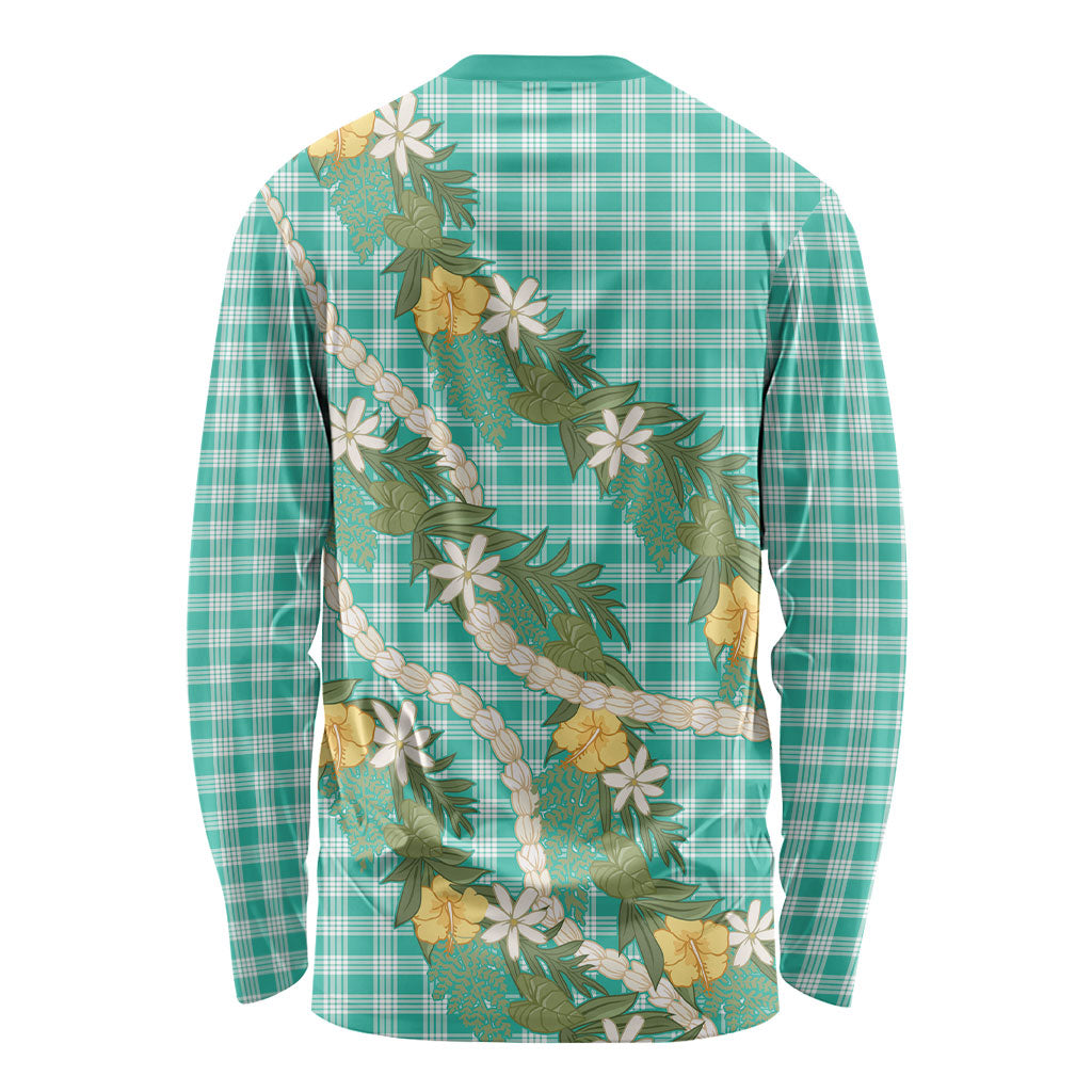 Aloha Puakenikeni Anthurium Pikake Lei Long Sleeve Shirt Marine Hawaiian Palaka Pattern