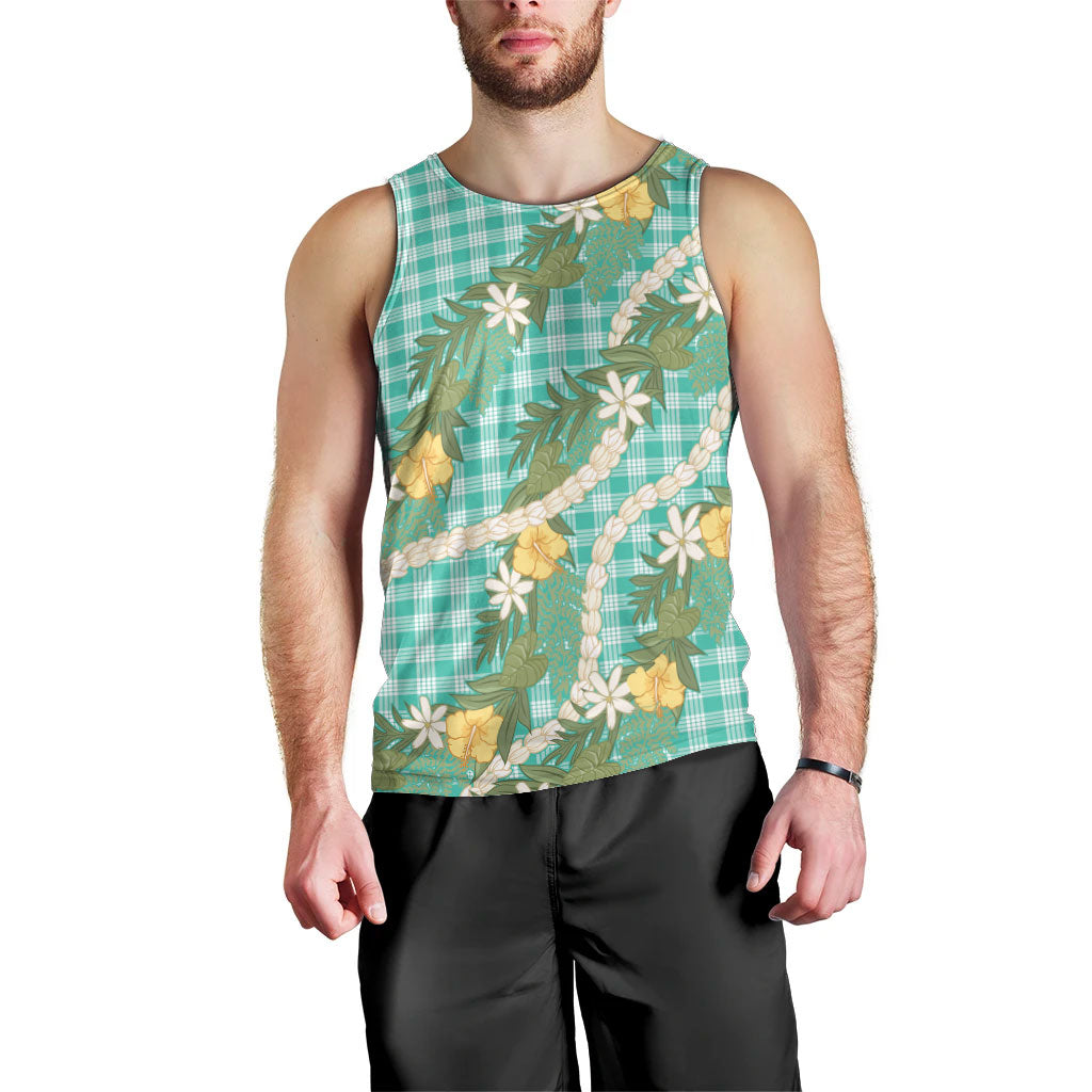 Aloha Puakenikeni Anthurium Pikake Lei Men Tank Top Marine Hawaiian Palaka Pattern