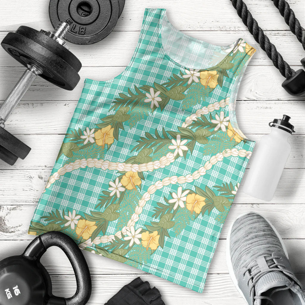 Aloha Puakenikeni Anthurium Pikake Lei Men Tank Top Marine Hawaiian Palaka Pattern