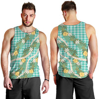 Aloha Puakenikeni Anthurium Pikake Lei Men Tank Top Marine Hawaiian Palaka Pattern