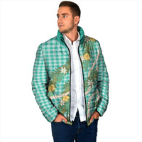 Aloha Puakenikeni Anthurium Pikake Lei Padded Jacket Marine Hawaiian Palaka Pattern
