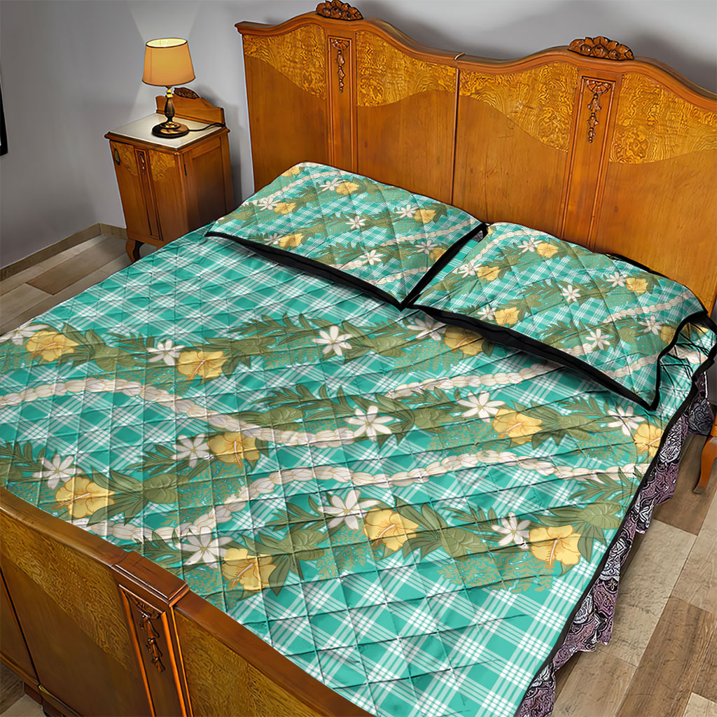 Aloha Puakenikeni Anthurium Pikake Lei Quilt Bed Set Marine Hawaiian Palaka Pattern