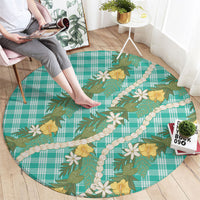 Aloha Puakenikeni Anthurium Pikake Lei Round Carpet Marine Hawaiian Palaka Pattern