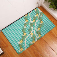Aloha Puakenikeni Anthurium Pikake Lei Rubber Doormat Marine Hawaiian Palaka Pattern